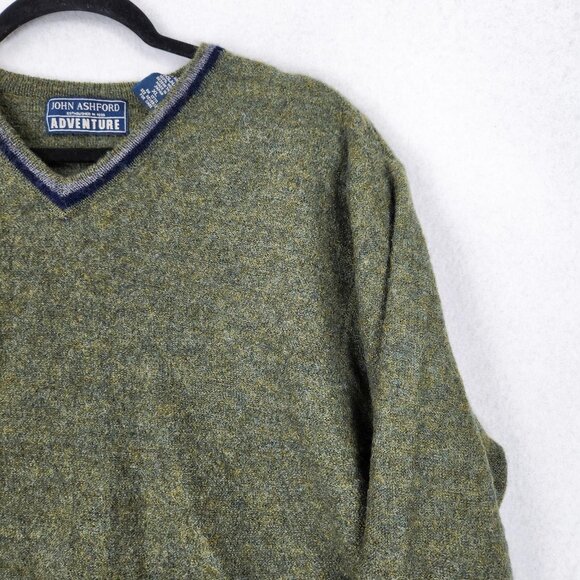 John Ashford Adventure Sweater Mens XL Green V Neck Wool Made in Japan Vintage - Picture 2 of 10